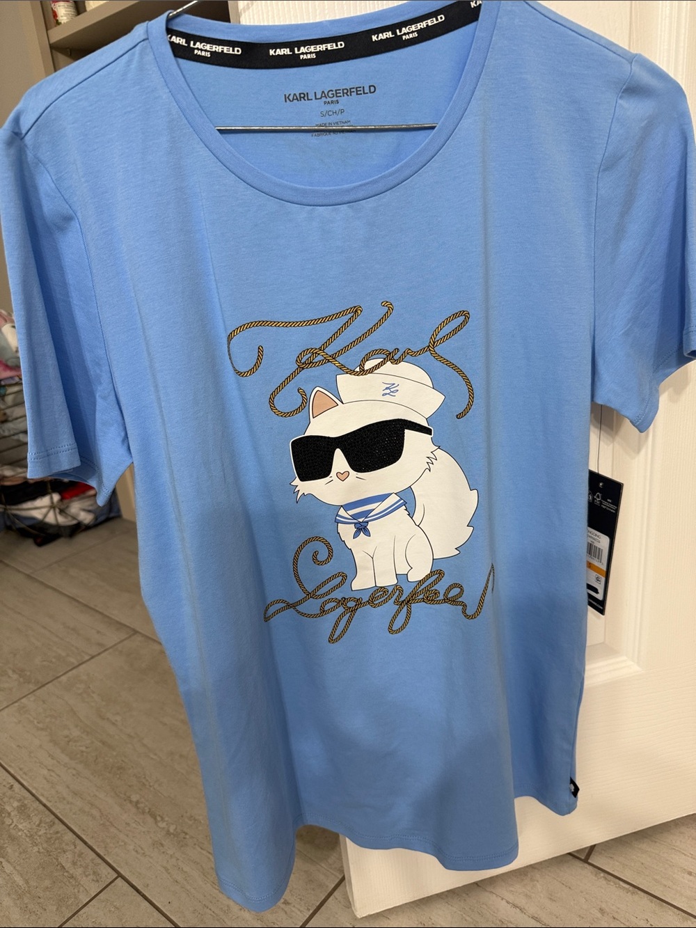 Karl Lagerfeld Light Blue Cat Sailor Graphic Tee..nwt ..size S